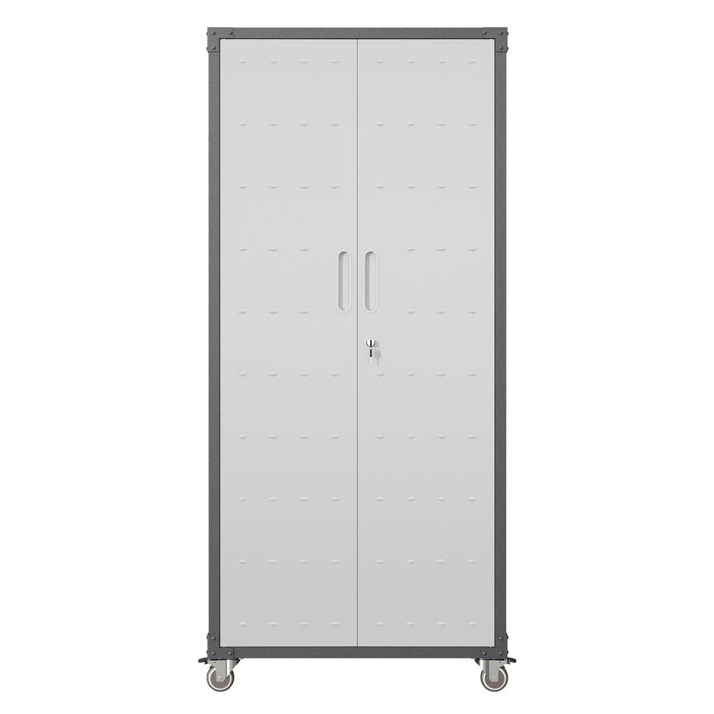 Metal Garage Storage Cabinet With Wheels Heavy Duty Tool Storage Cabinet - Brushed Nickel