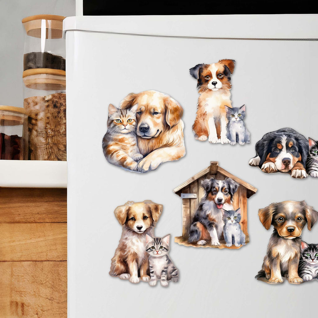 Dogs Decorative Eco Wood Magnets Set of 6 by G. Debrekht - Pets Dog and Cat Decor - 8090017G-S6
