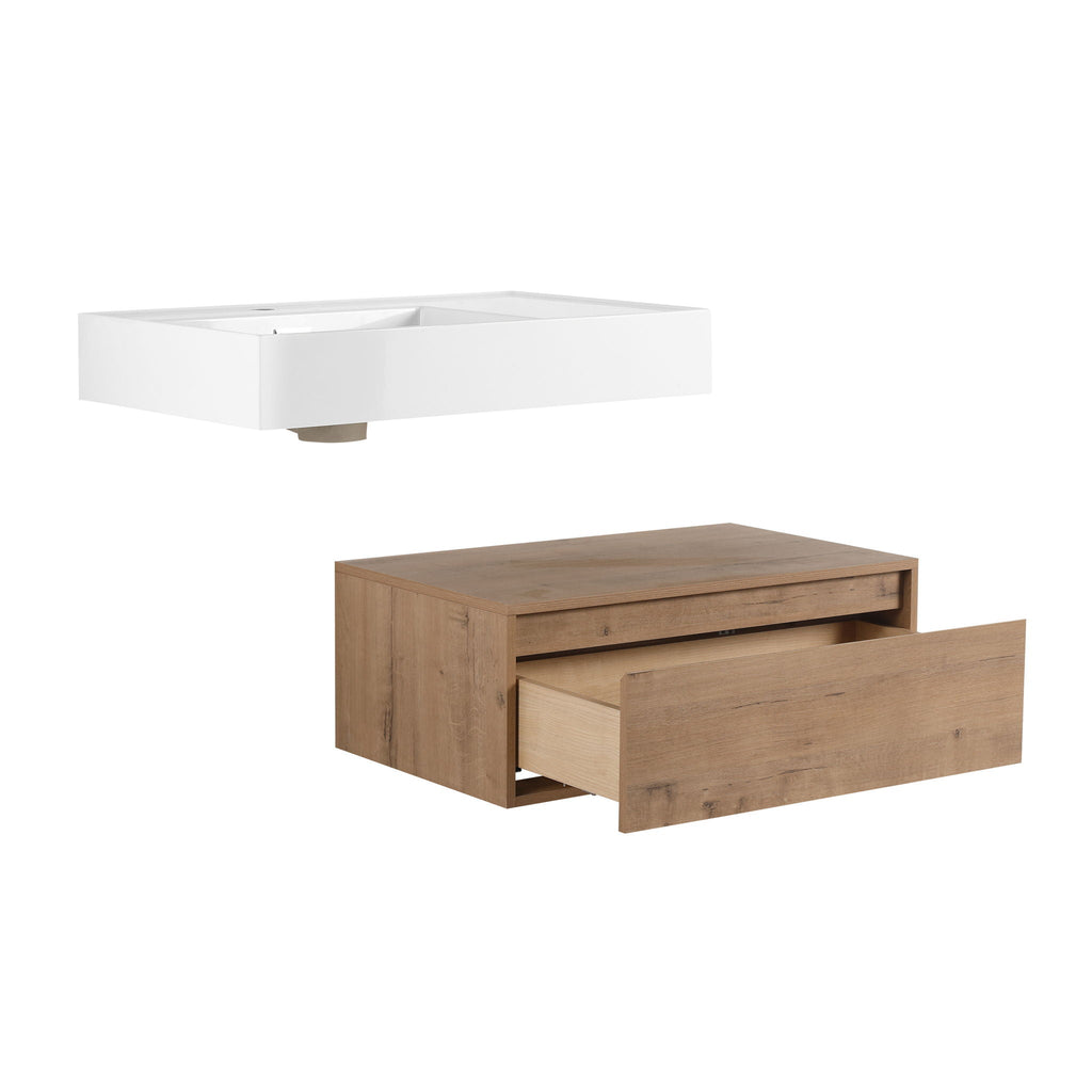Modern Wall Mounted Bathroom Vanity With Resin Sink And Soft Close Drawer In Imitative - Imitative Oak