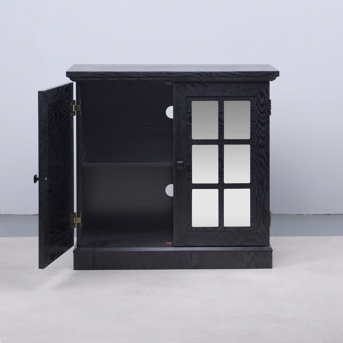 Sideboard Cabinet With Mirrored Doors, Adjustable Shelf, Metal Handles