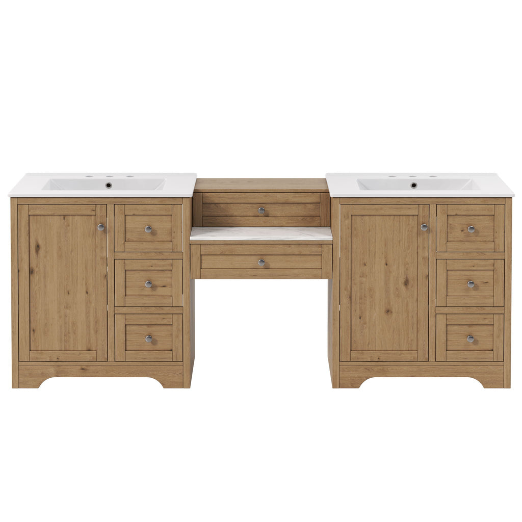 Double Sink Bathroom Vanity With Countertop, 2 Ceramic Sinks, 6 Drawers