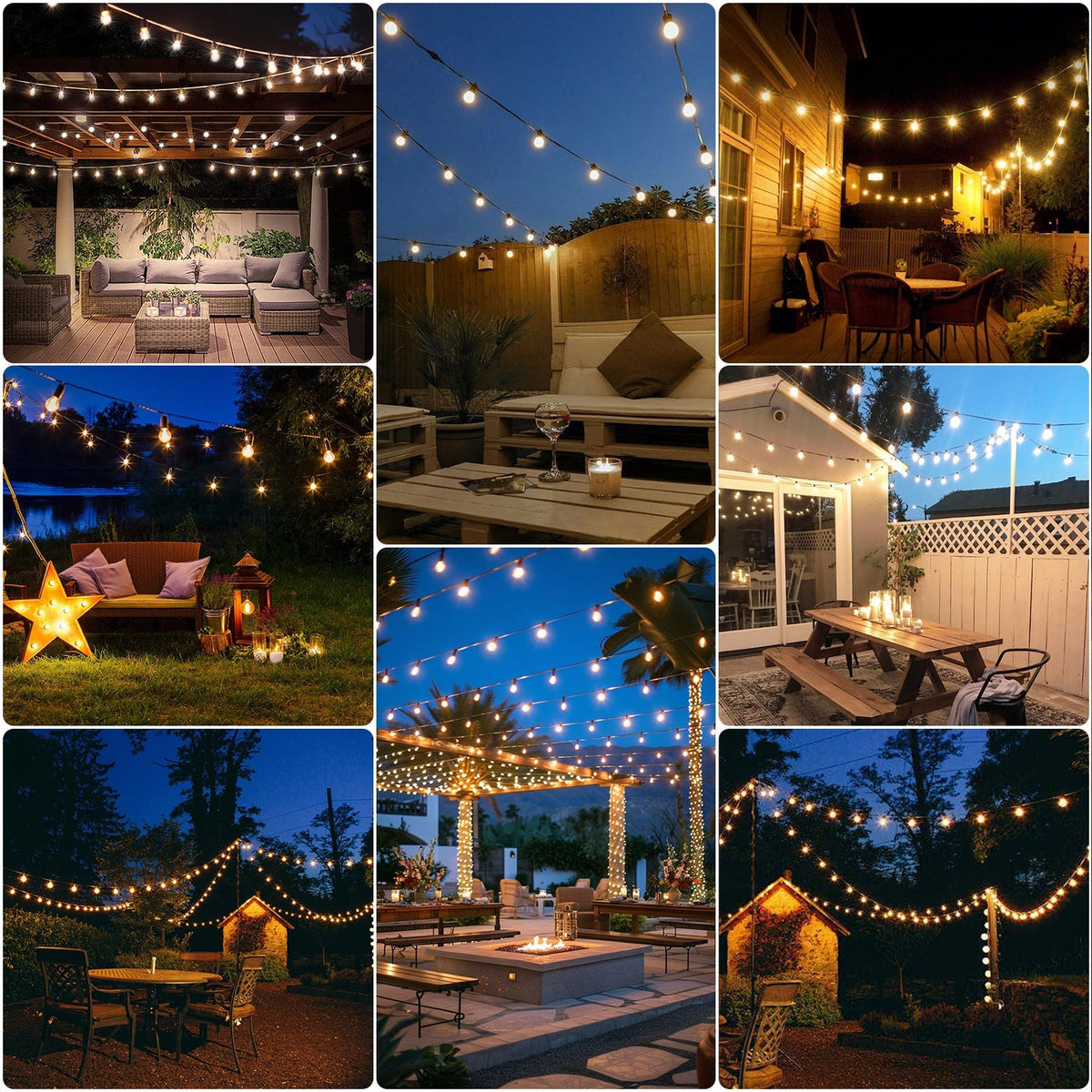 98FT LED Outdoor String Lights with 50 Shatterproof Bulbs