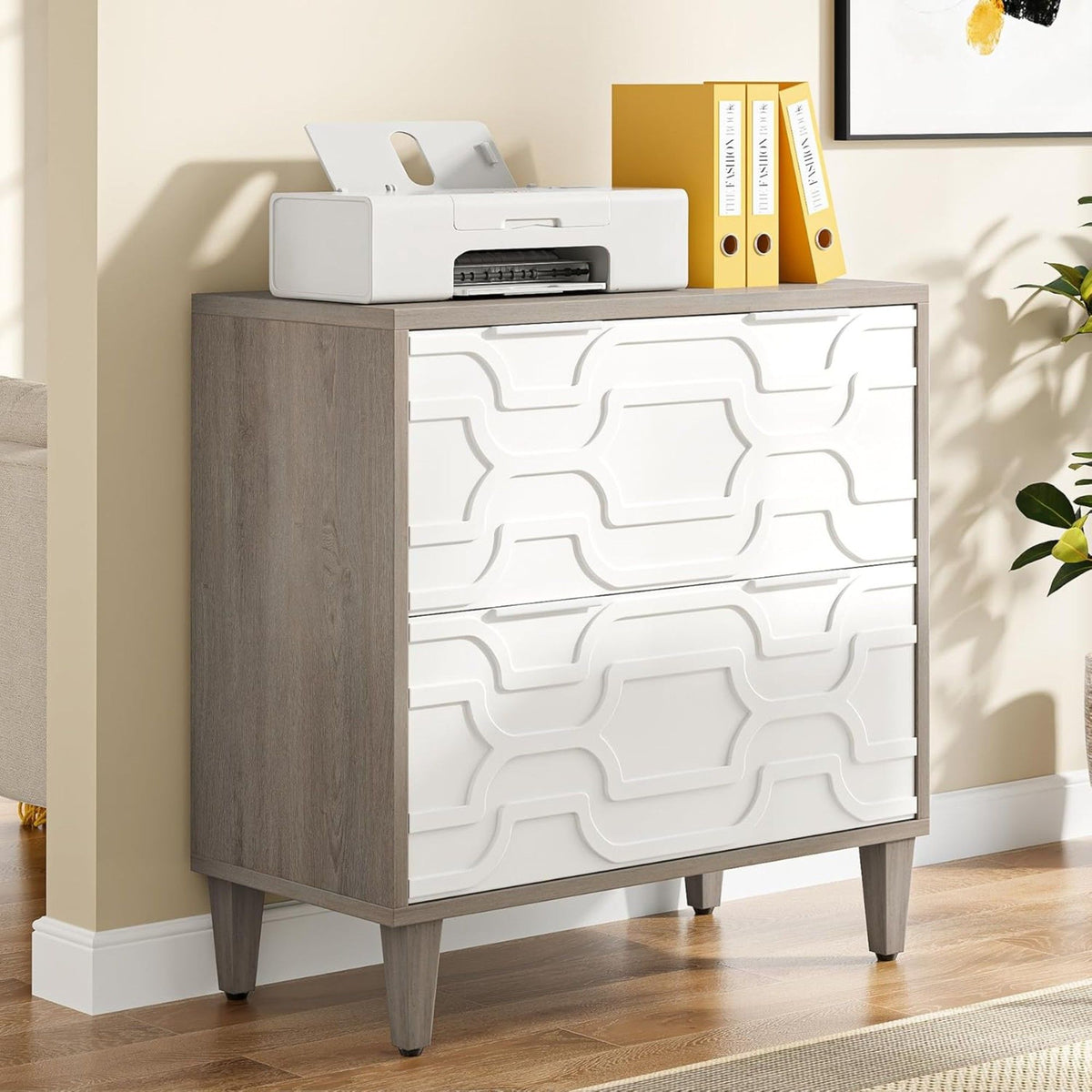 2 Drawer Lateral File Cabinet, Fits A4 / Letter / Legal - Gray / White