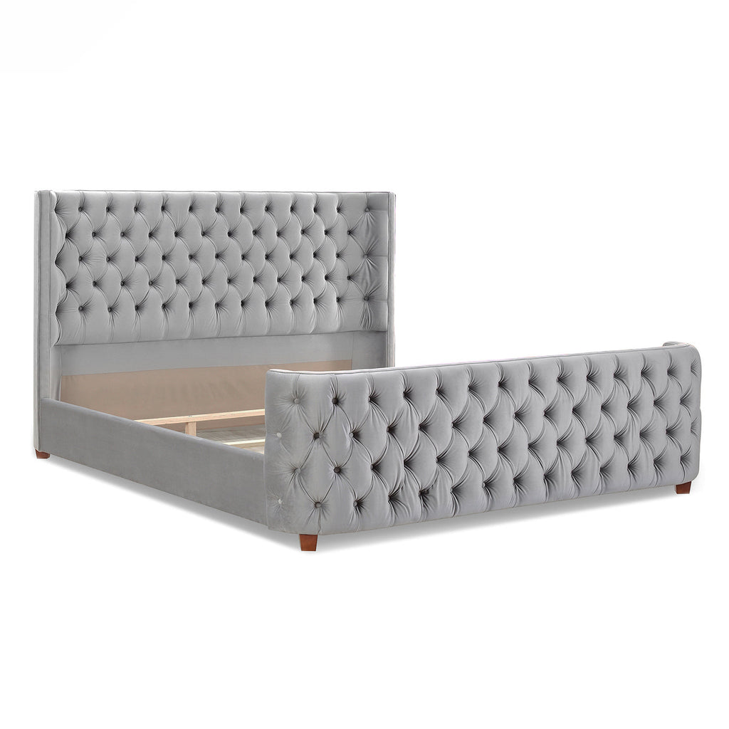Brooklyn King Tufted Panel Bed Headboard and Footboard Set, Opal Grey Velvet