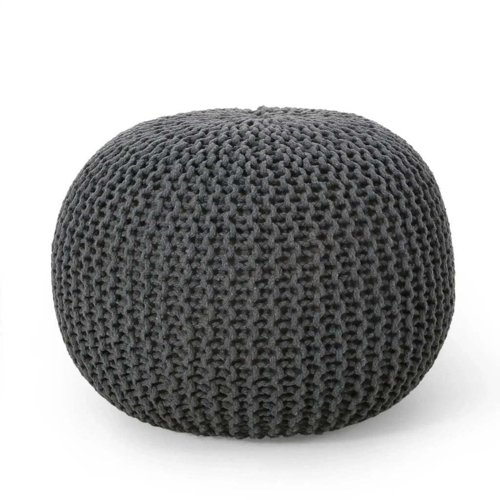Bordeaux Knitted Cotton Round Pouf - Versatile Ottoman and Floor Cushion