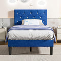 Twin Size Bed Frame, Upholstered Platform with Adjustable Diamond Tufted Headboard, Wood Slat Support, No Box Spring Needed, Navy Blue