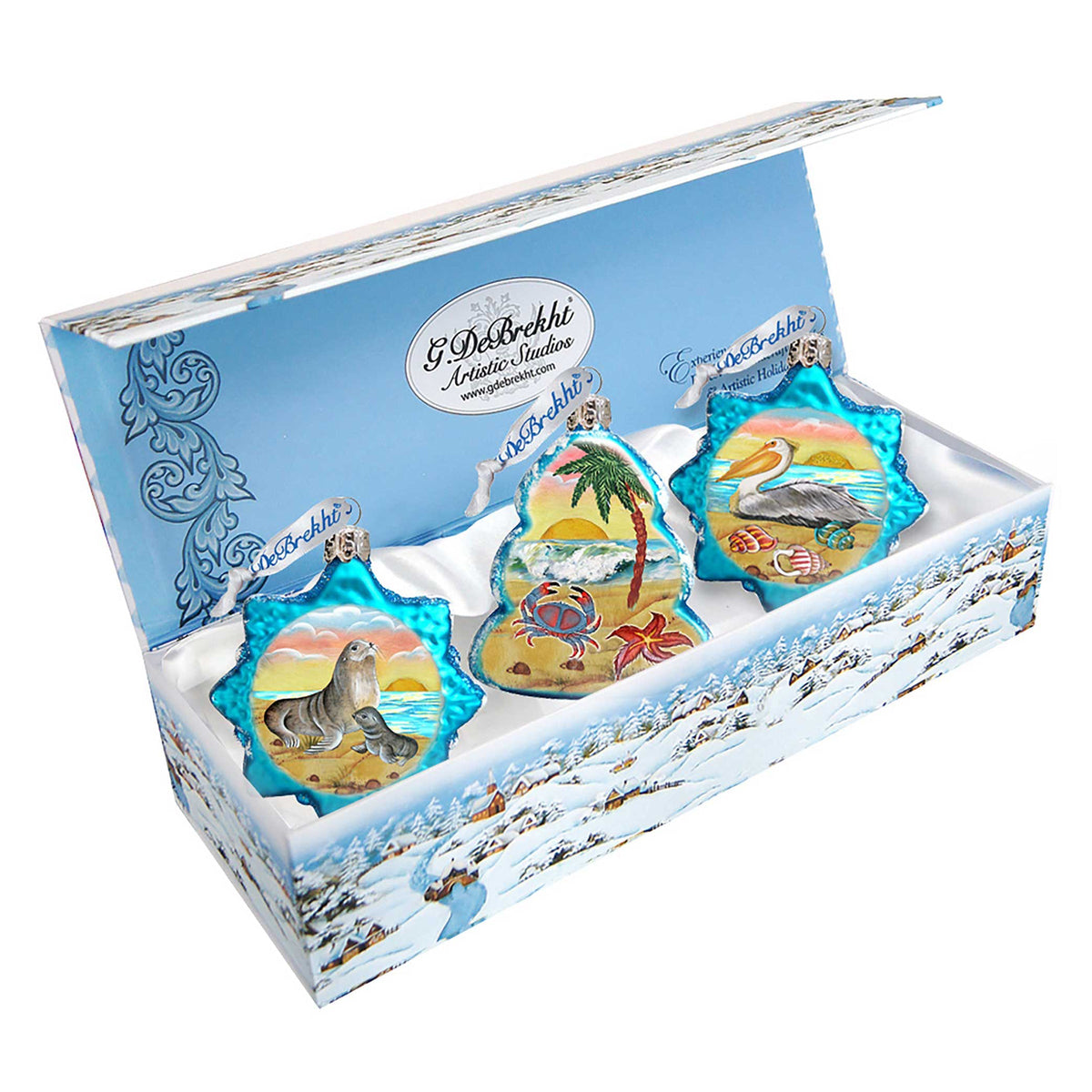 Fun at The Beach Mercury Glass Ornaments Set of 3 by G. DeBrekht - Coastal Holiday Decor - 770135S3