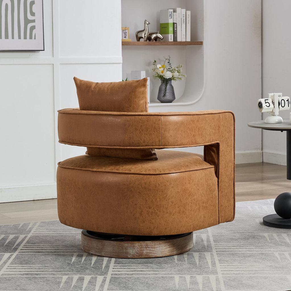 28.9"W Swivel Accent Open Back Barrel Chair in Brown PU