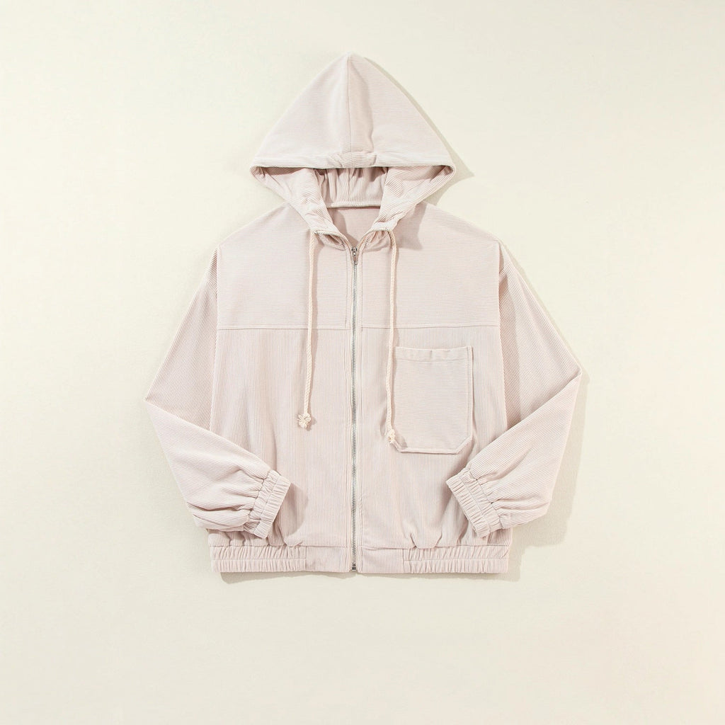 Womens Loose-Fit Long-Sleeve Solid-Color Casual Jacket
