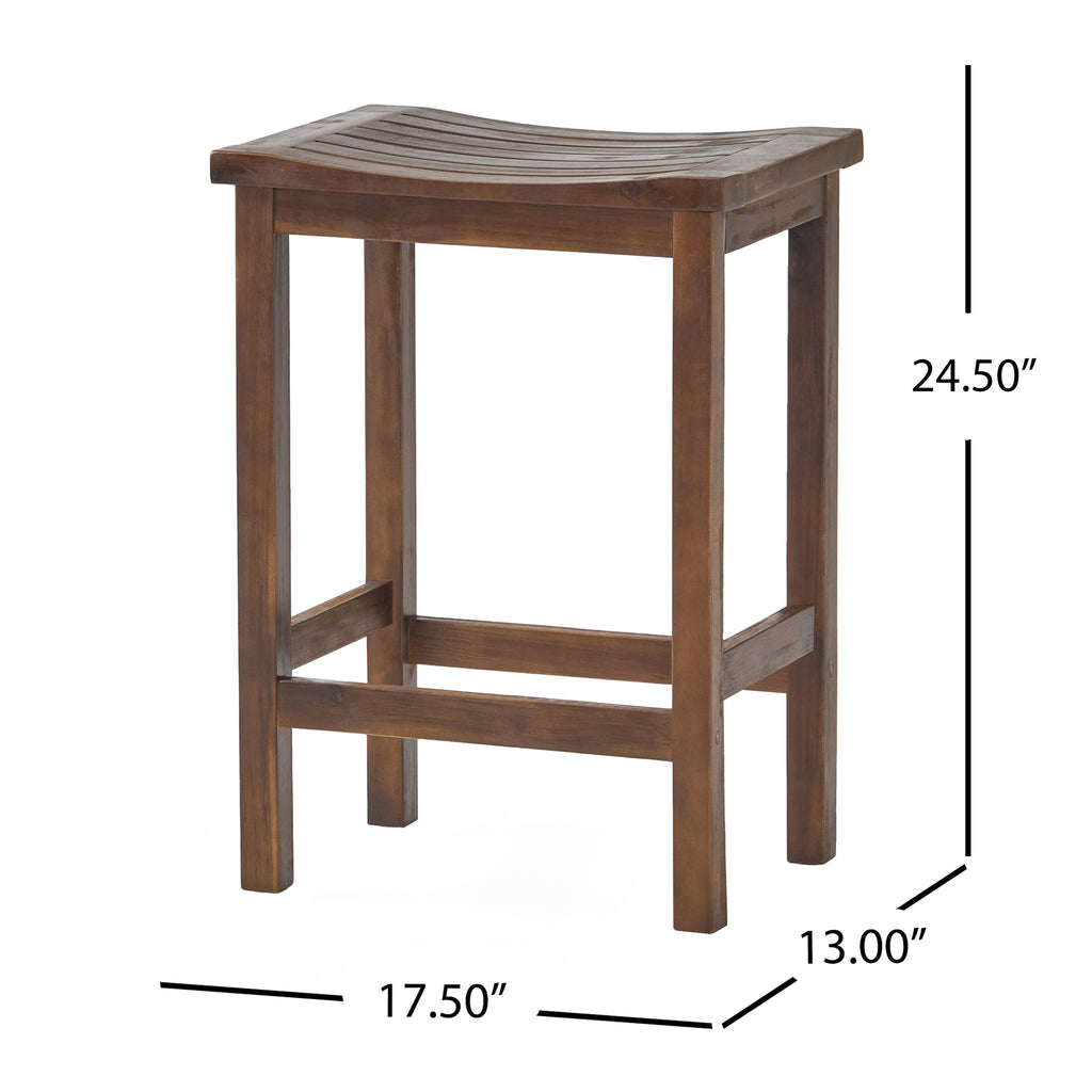 Outdoor Acacia Wood Counter Height Barstool Set of 2