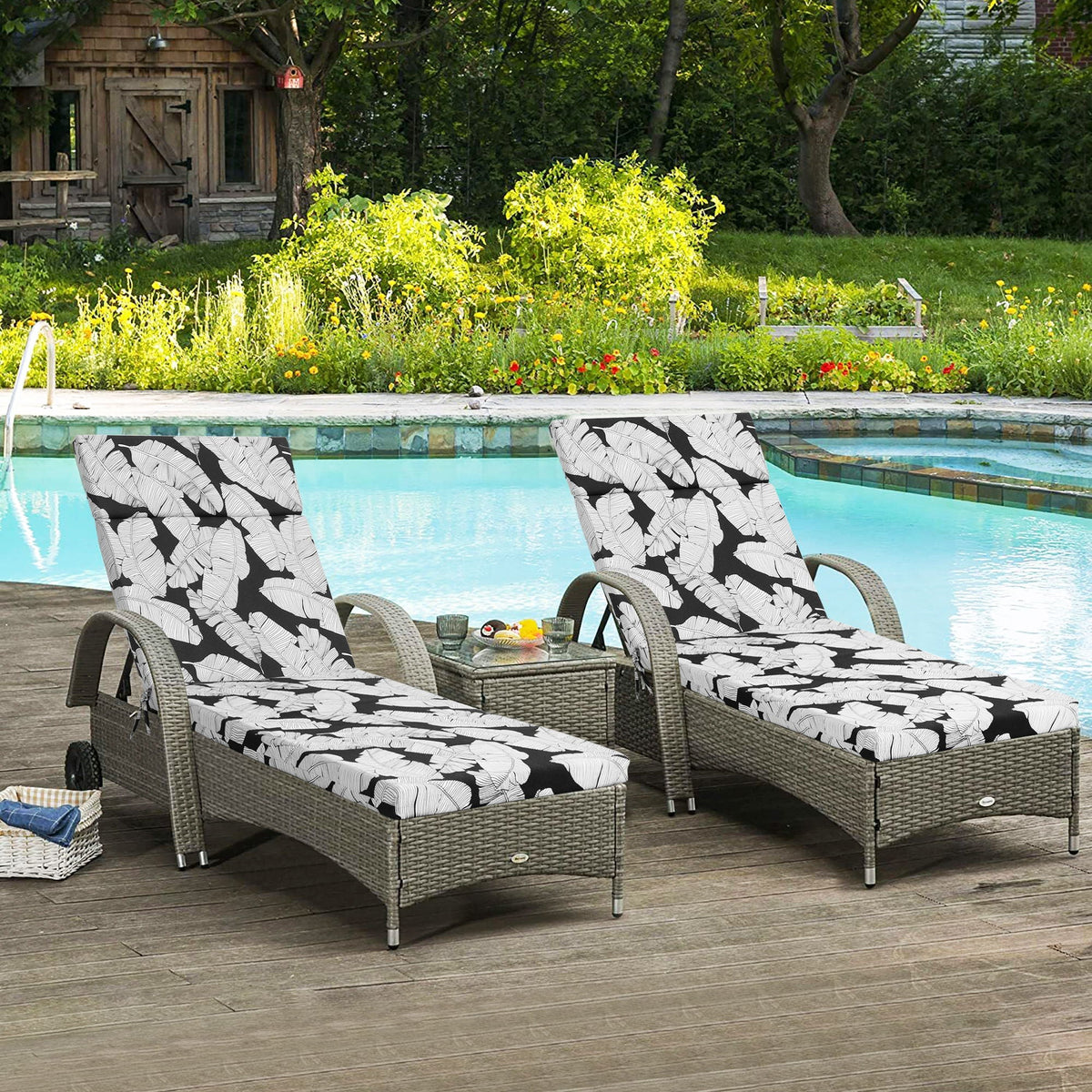 2 Piece Chaise Lounge Chair Cushion Set With Ties