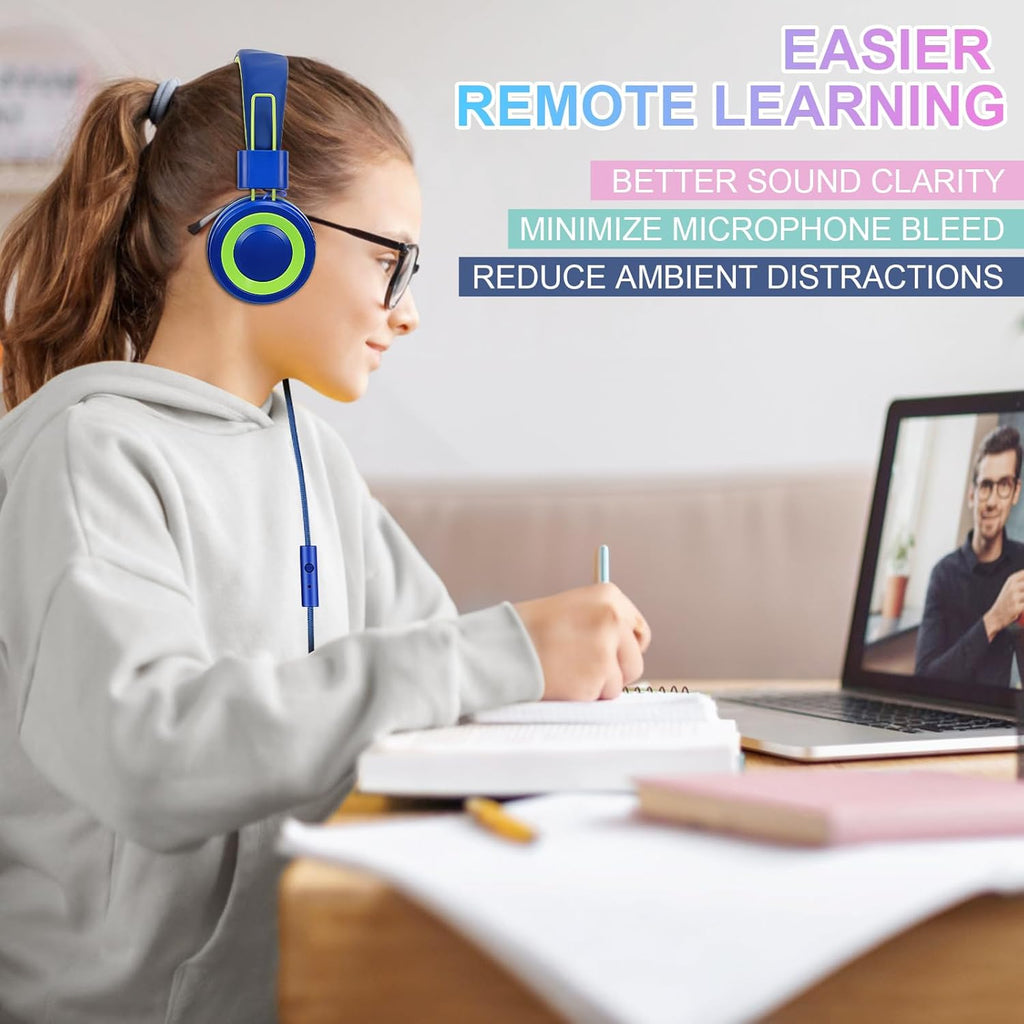 10 Pack Classroom Headphones Bulk for K-12 School Kids, Class Set Headphones for Students Teens Library Computer Testing Centers (Mixed Color with Microphone)
