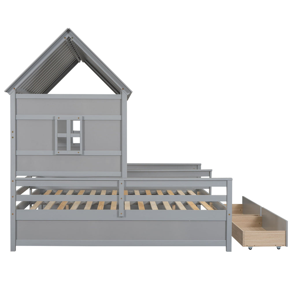 House Platform Beds With 2 Drawers, Side By Side Design