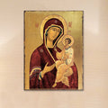 Virgin Mary Wooden Gold Plated Religious Orthodox Sacred Icon - Inspirational Icon Decor - 85063