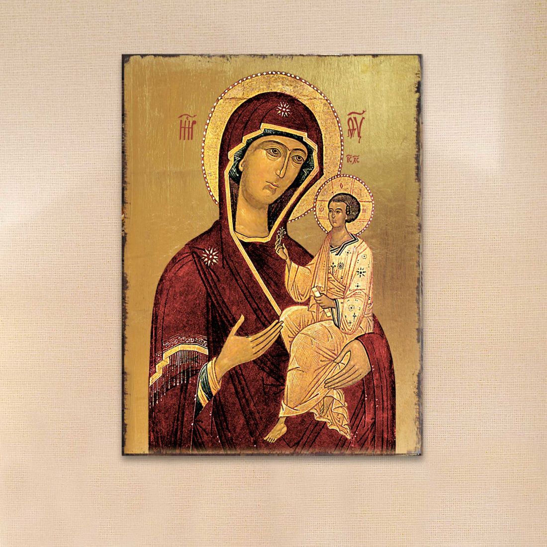 Virgin Mary Wooden Gold Plated Religious Orthodox Sacred Icon - Inspirational Icon Decor - 85063