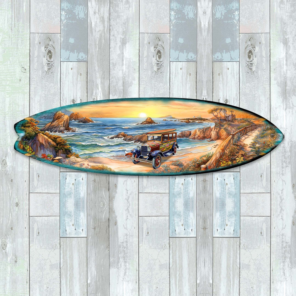 Sunrise at the Beach Surfboard Coastal Wall Art by G. DeBrekht - Coastal Holiday Decor - 8490124HS