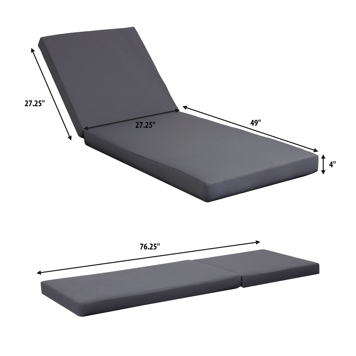 Lounge Chaise Set in Black Acacia Wood with Water-Resistant Cushions