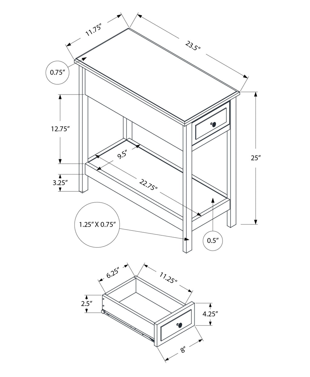 Accent End Table, 2 Tier, Storage Drawer, Transitional - Walnut