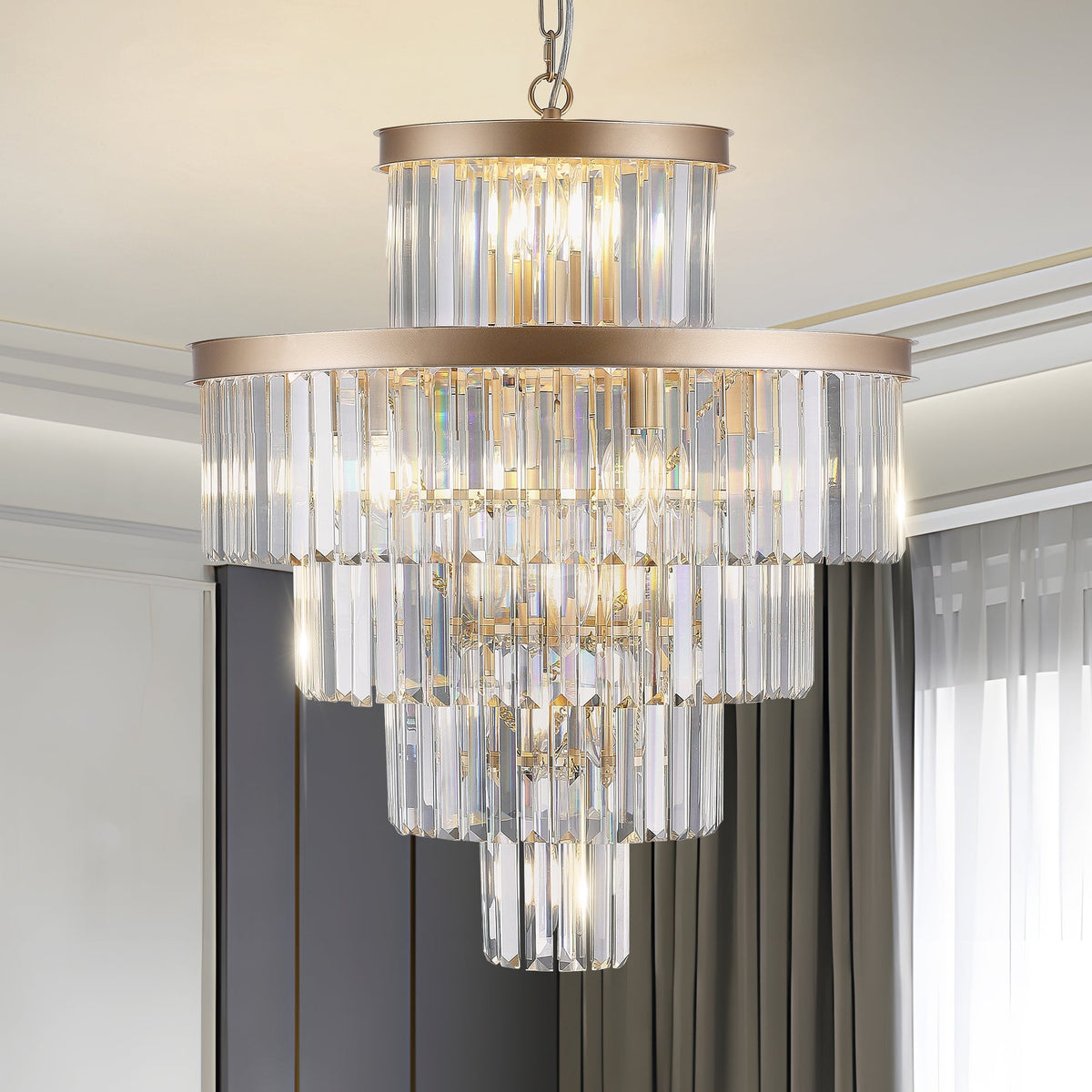 Golden Luxury Crystal Chandelier 23.6 Inch