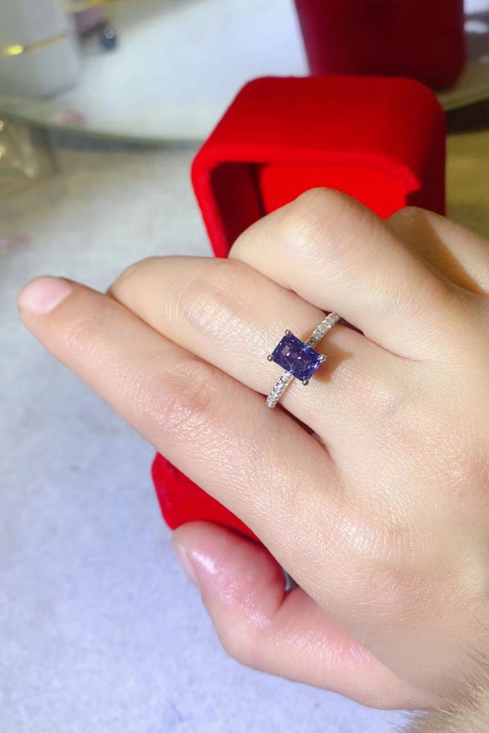 1 Carat Sparkala™ Platinum Over Pure Sterling Silver Rectangle Ring in Blue