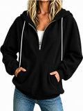 Womens Loose-fit Long-sleeve Half-zip Hooded Sweatshirt