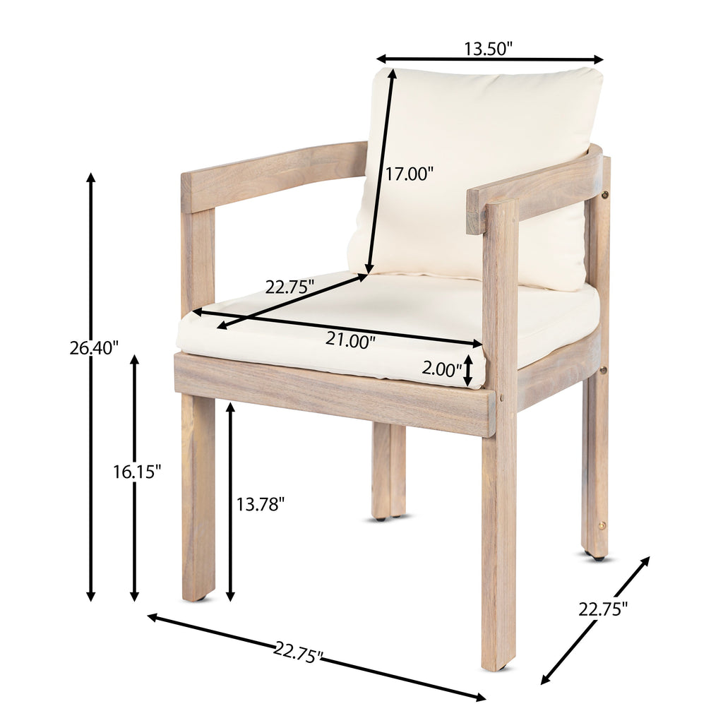 7 Pieces Acacia Wood Outdoor Dining Set with Cream Cushions