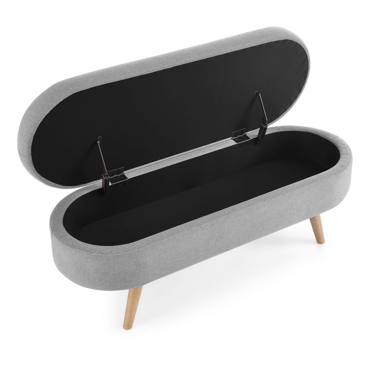 Ottoman Oval Storage Bench With Rubber Wood Legs Linen - Gray