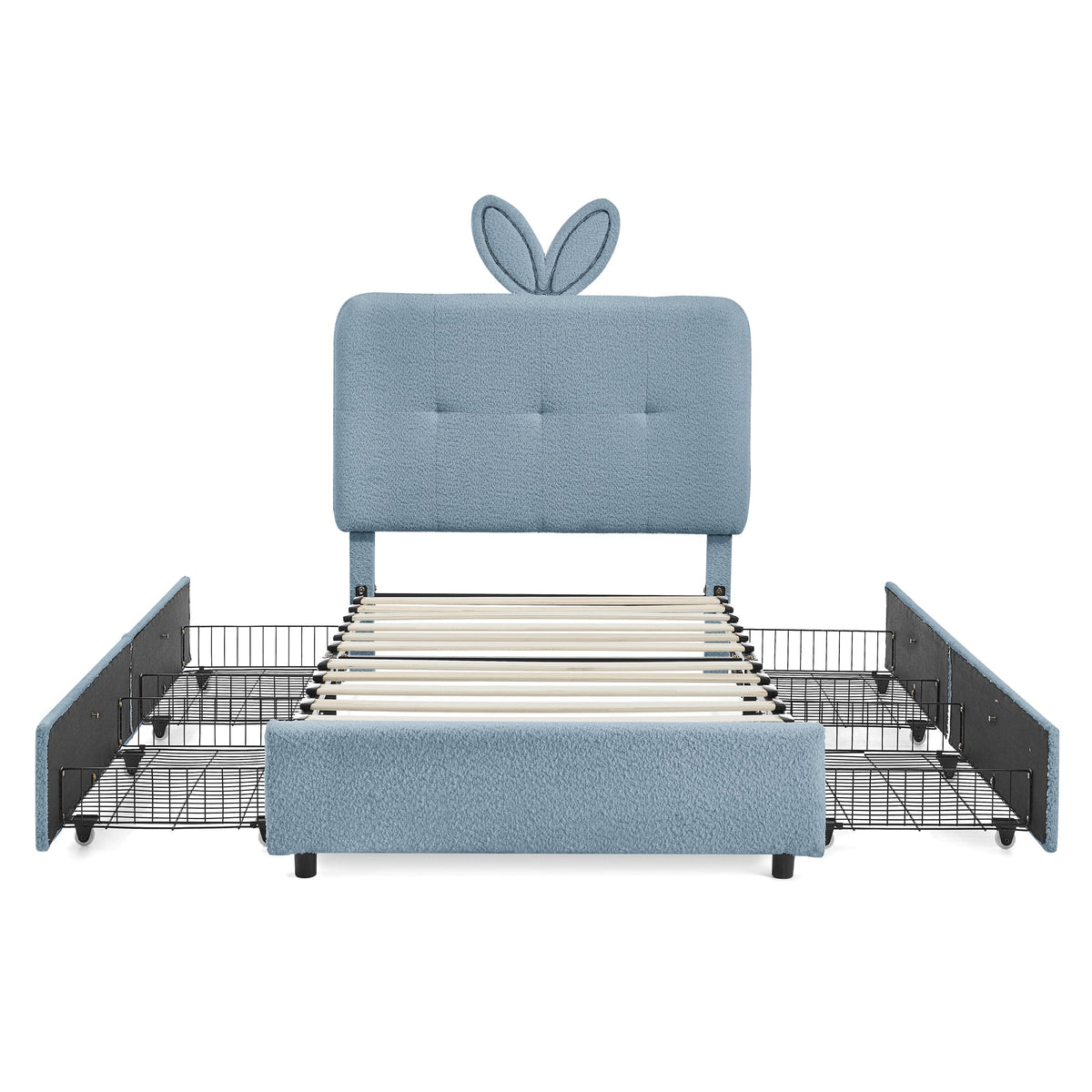 Twin Size Kids Upholstered Bed with Oversized Rabbit Ear Headboard