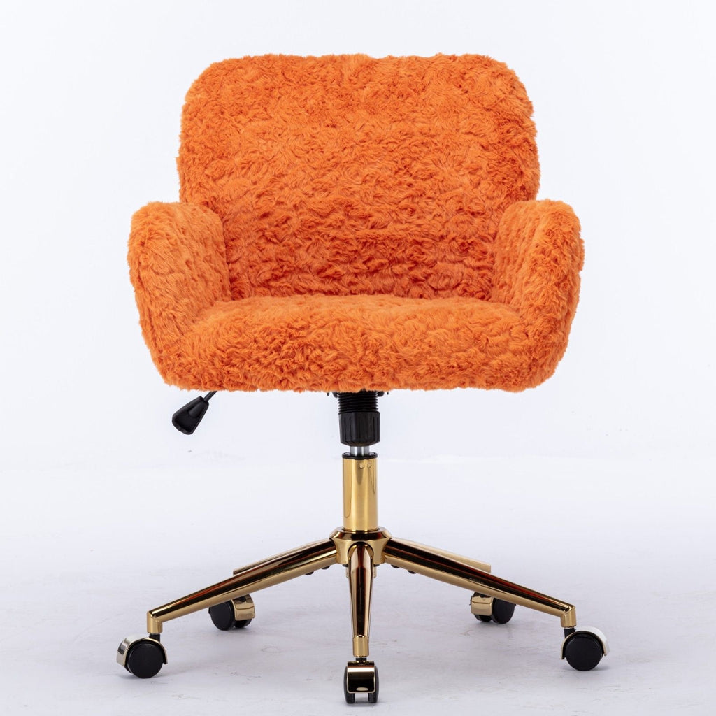 Office Chair, Artificial Rabbit Hair Home Office Chair With Metal Base, Adjustable Desk Chair Swivel Office Chair, Vanity Chair