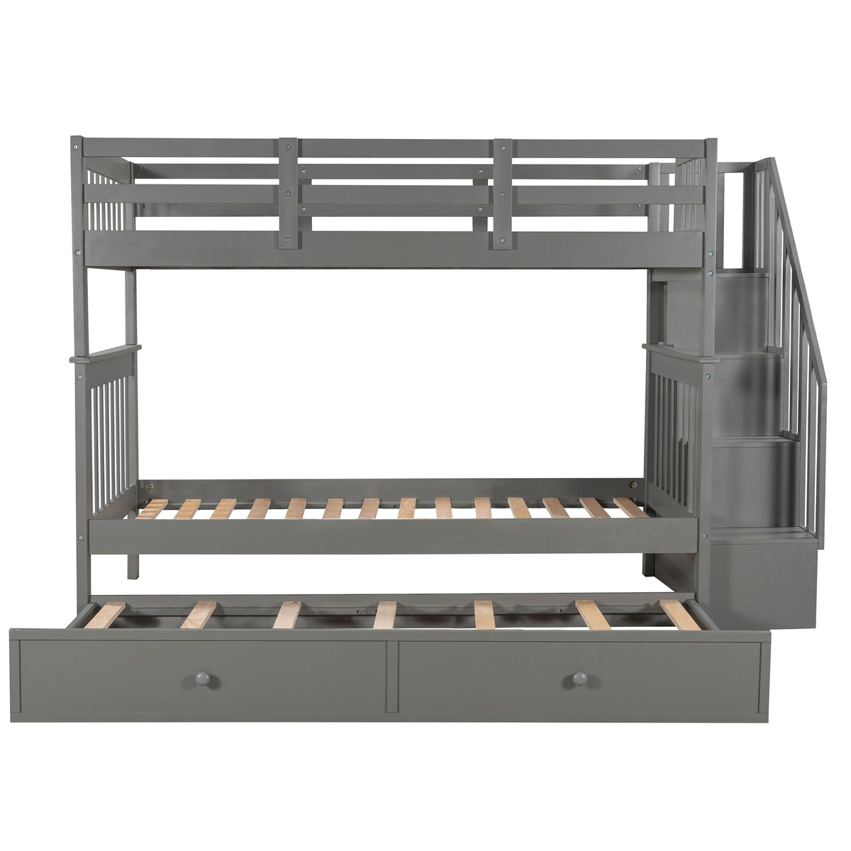Stairway Bunk Bed With Storage And Guard Rail For Bedroom