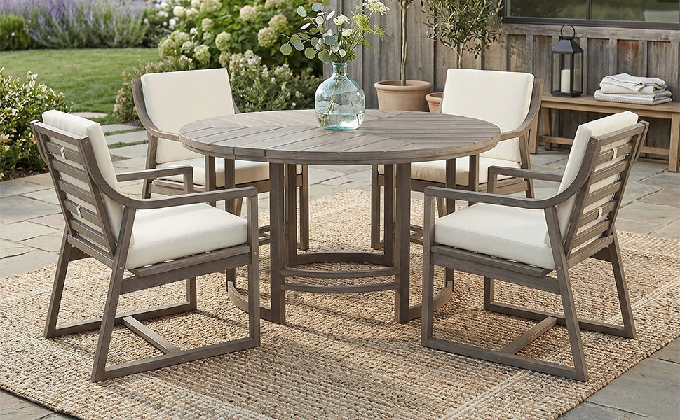 Outdoor Dining Set 5-Piece Patio Table and Chairs with Umbrella Hole