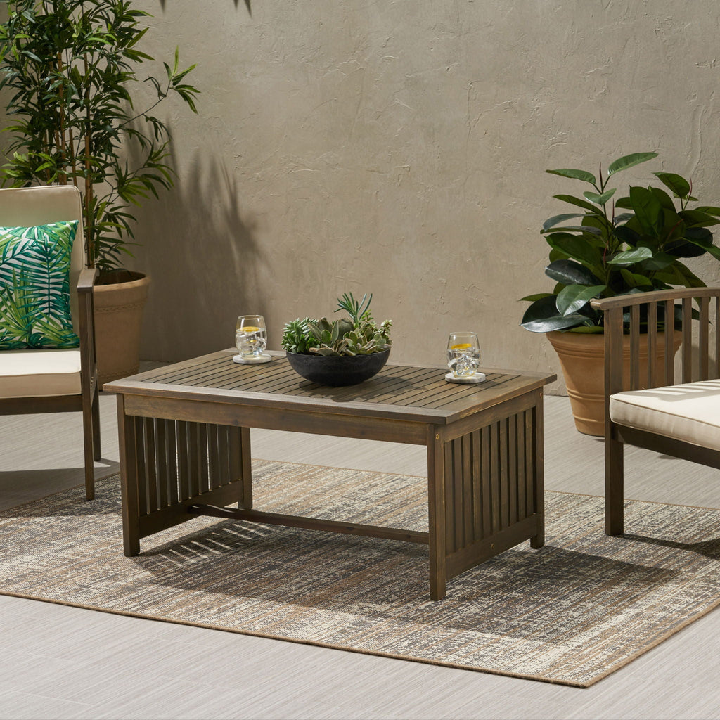 Acacia Wood Rectangular Patio Coffee Table for Outside