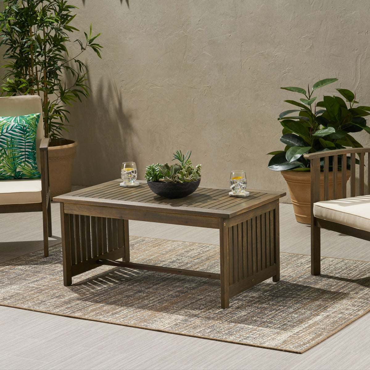 Acacia Wood Rectangular Patio Coffee Table for Outside