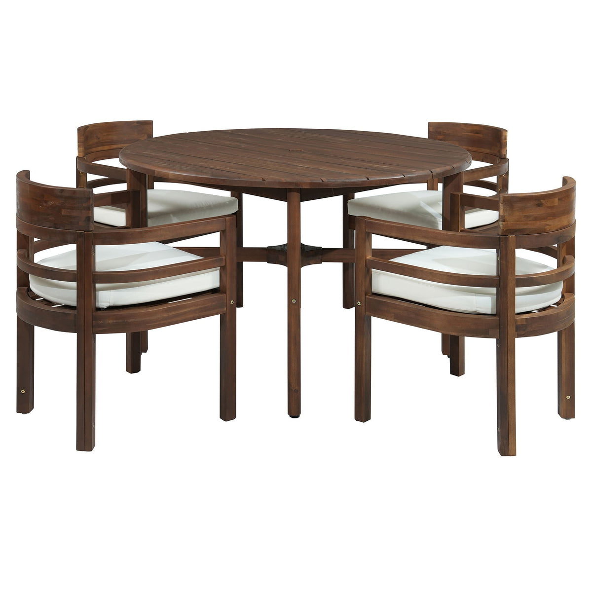 5 Piece Round Patio Table & Cushioned Armrest Chairs, Outdoor Dining Set With Umbrella Hole