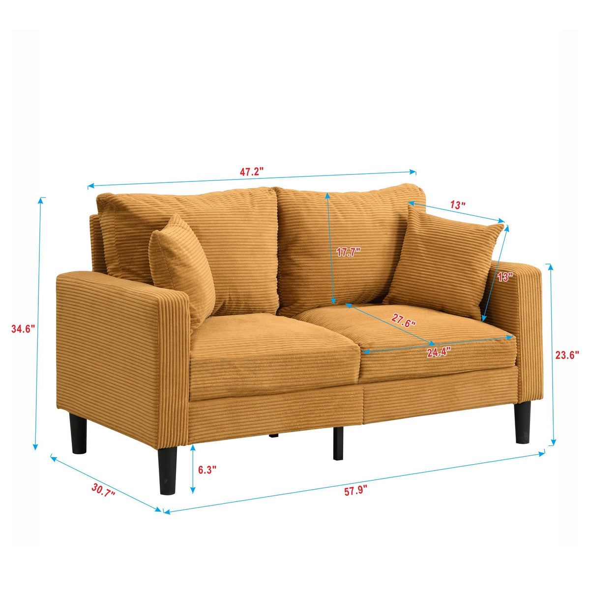 Modern Upholstered Loveseat Sofa, High Resilience