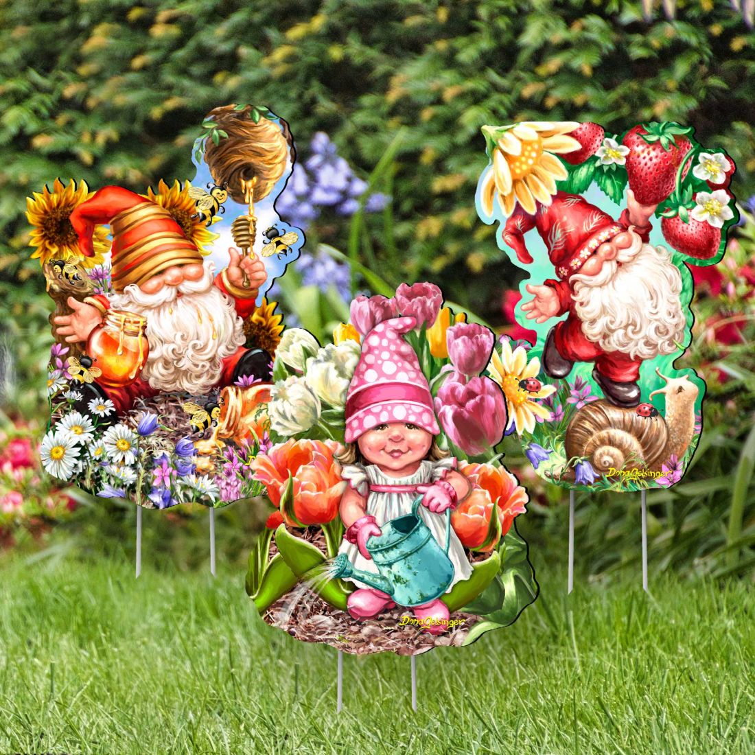 Sweet Blossom & Dream Gnome Dwarf Outdoor Garden Set of 3 by D. Gelsinger - Easter Spring Decor - 8461060-S3M-DG