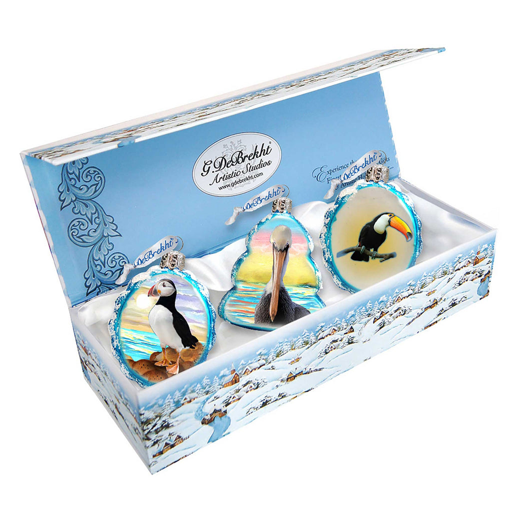 Seabirds Mercury Glass Ornaments Set of 3 by G. DeBrekht - Coastal Holiday Decor - 770123S3