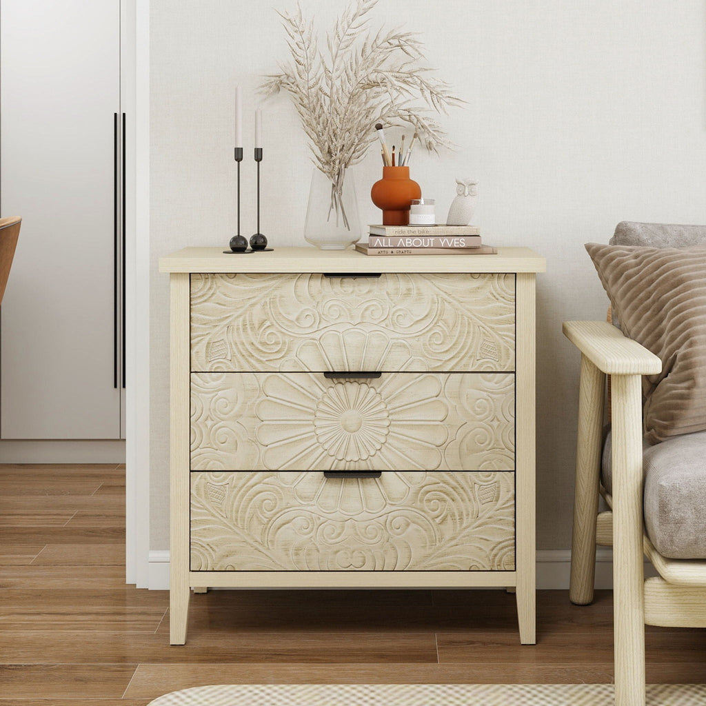 3 Drawer Cabinet - Natural Wood Finish