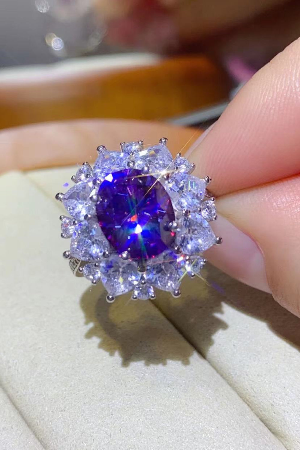 3 Carat Purple Oval-Cut Sparkala™ Platinum Over Pure Sterling Silver Ring