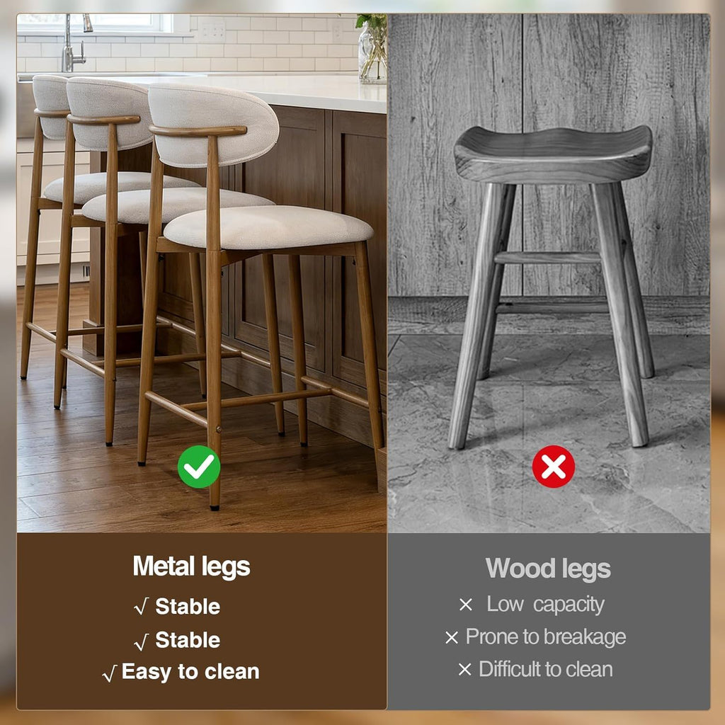 Upholstered Counter Height Bar Stools For Kitchen Island (Set of 2) - Beige