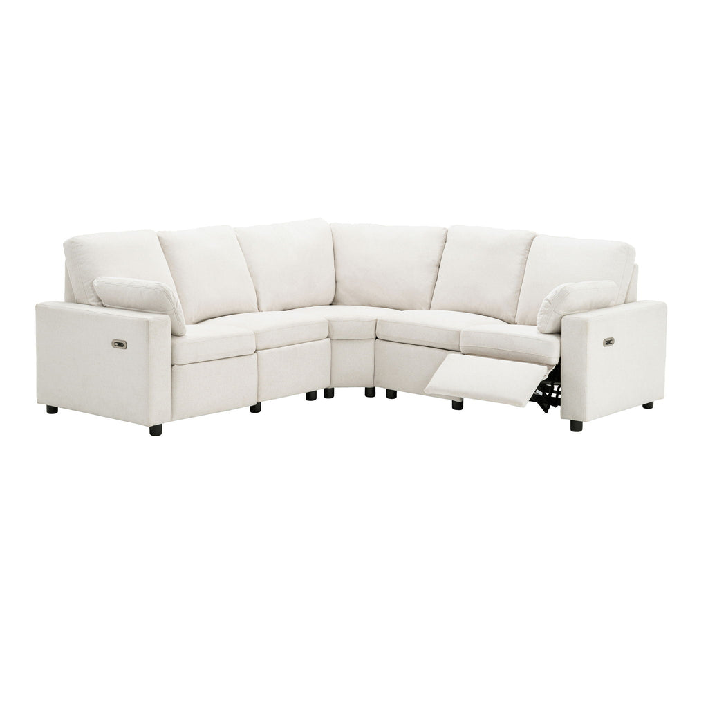 Power Recliner Sectional Sofa Home Theater Reclining Sofa With Two USB Ports, Two Storage Drawers For Living Room