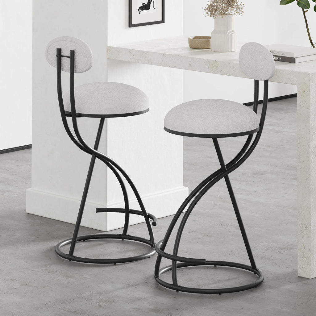 Round Print Bar Stools Upholstered Chairs For Kitchen (Set of 2)
