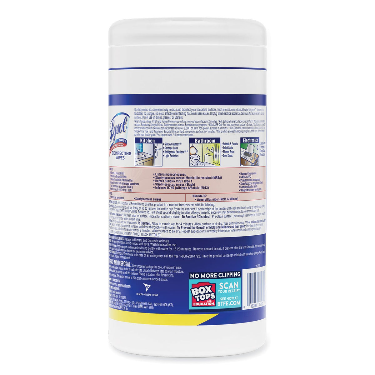 LYSOL Disinfecting Wipes, 7 x 7.25, Lemon and Lime Blossom, 80 Wipes/Canister, 6 Canisters/Carton