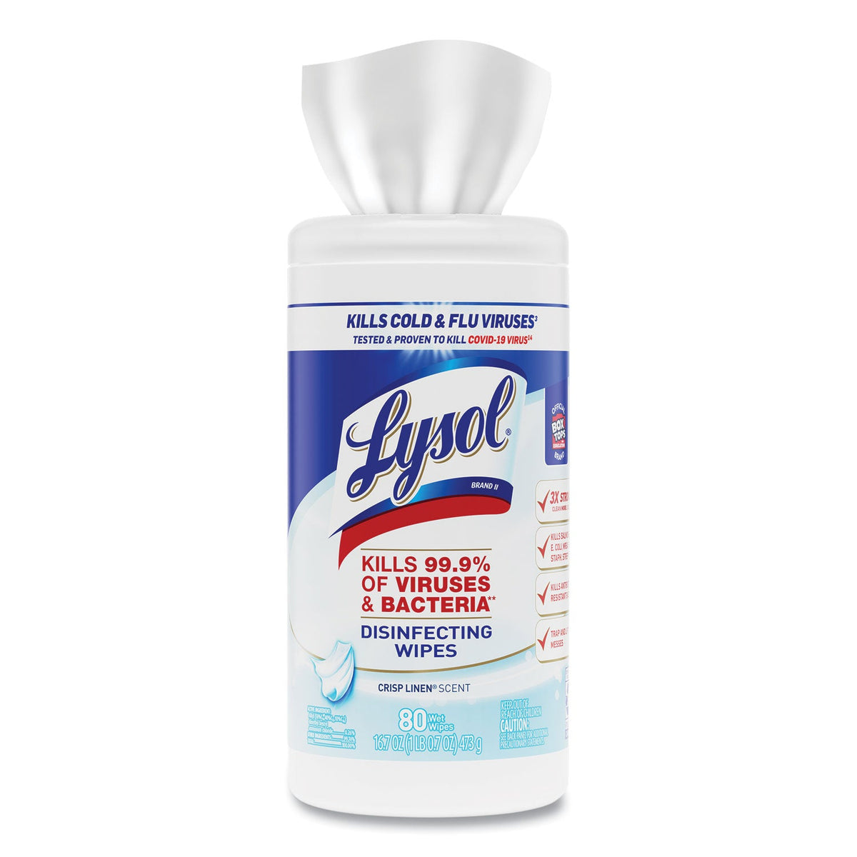 LYSOL Disinfecting Wipes, 7 x 7.25, Crisp Linen, 80 Wipes/Canister, 6 Canisters/Carton