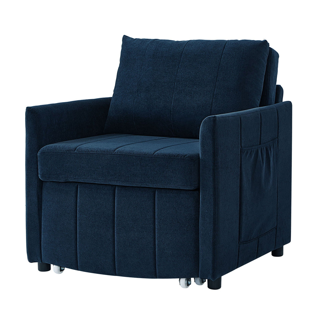 Upholstered Convertible Sleeper Sofa With 5 Position Backrest, Side Pockets, Storage