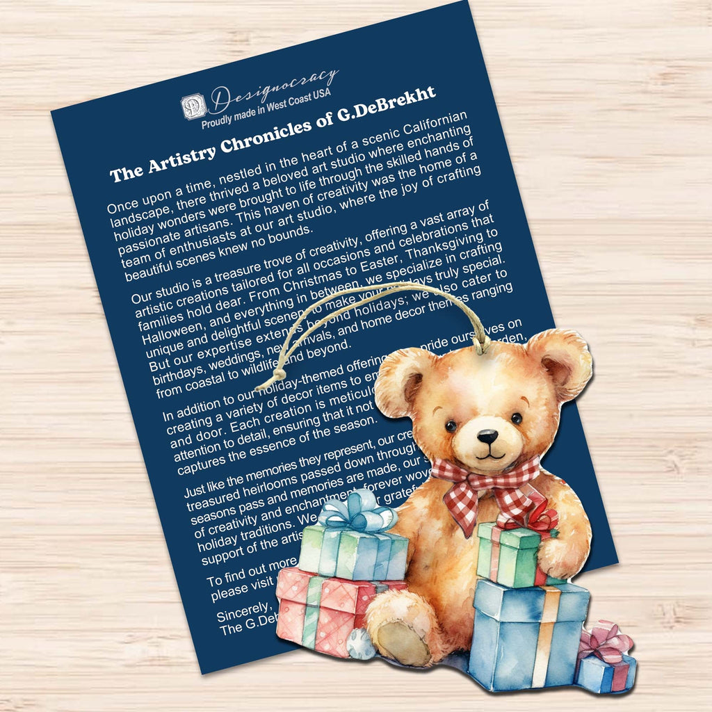 Christmas Teddy Bear Decorative Wooden Ornaments of 3 by G. Debrekht - Christmas Décor - 8091011-S3