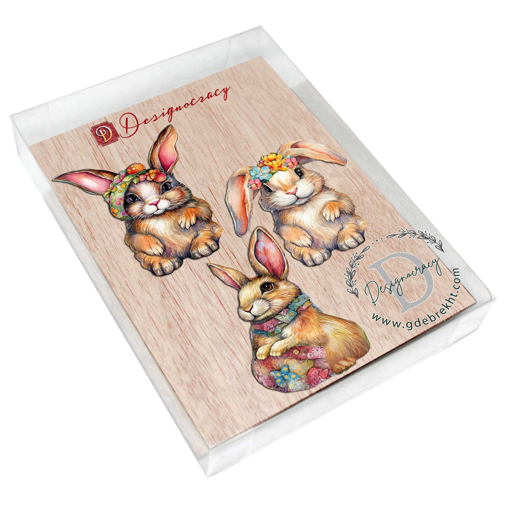 Easter Bunnies Eco Wood Ornaments Set of 3 by G. Debrekht - Easter Décor - 8091042-S3