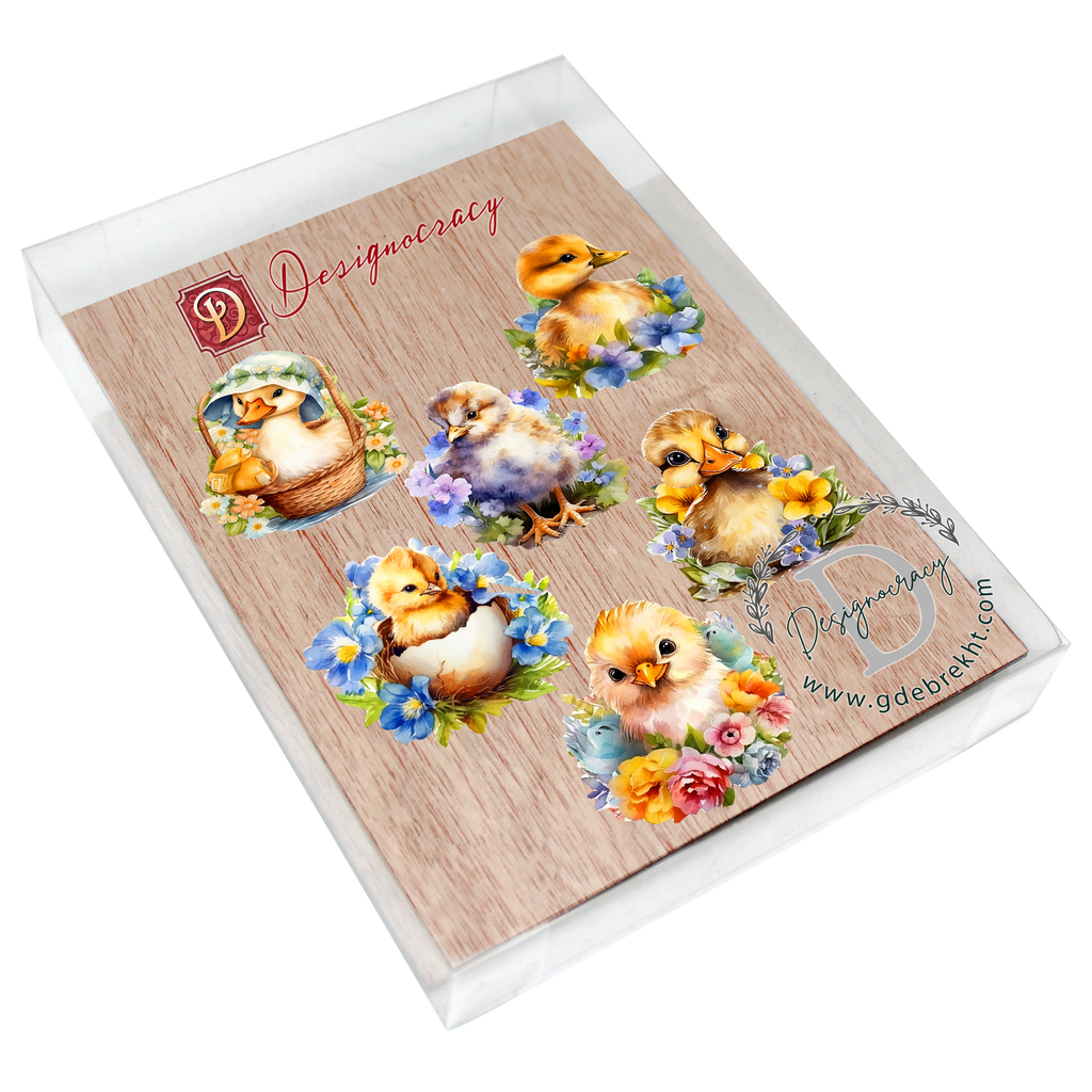 Spring Ducklings Clip-On Eco Wood Decorative Ornaments Set of 6 by G. Debrekht - Easter Décor - 8090055C-S6
