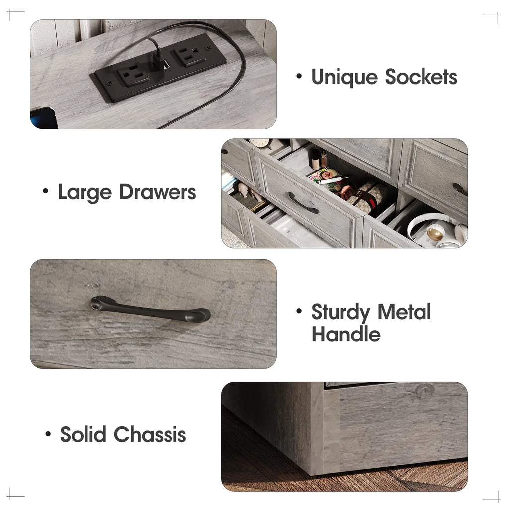 Dresser for Bedroom 9 Drawer Wide Dresser with Charging Station,Grey