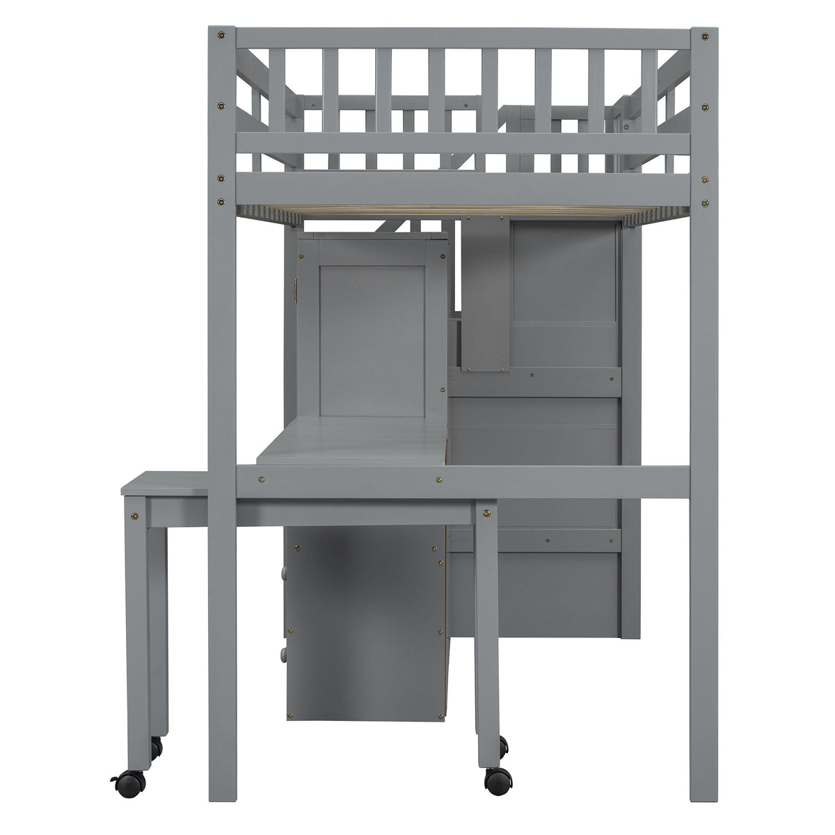 Loft Bed With Stairs, Bookshelf, Drawers, Desk & Wardrobe, Space Saving Multifunctional Furniture